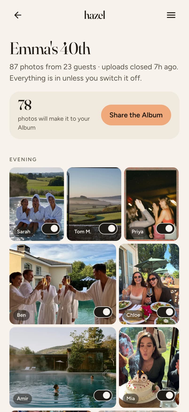 Curating: one switch per photo