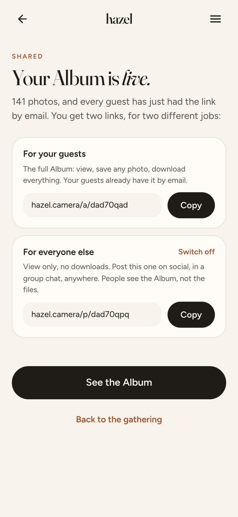 The Album is live, with the two links