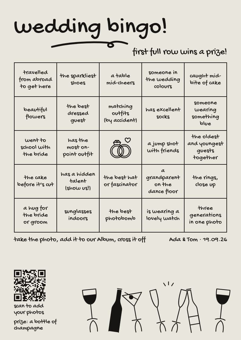 The Marker wedding bingo card