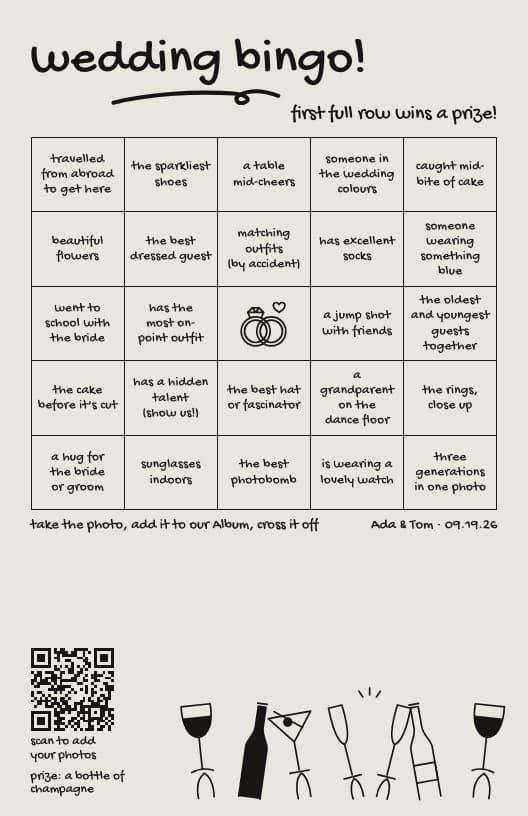 A Marker wedding bingo card at Half Letter