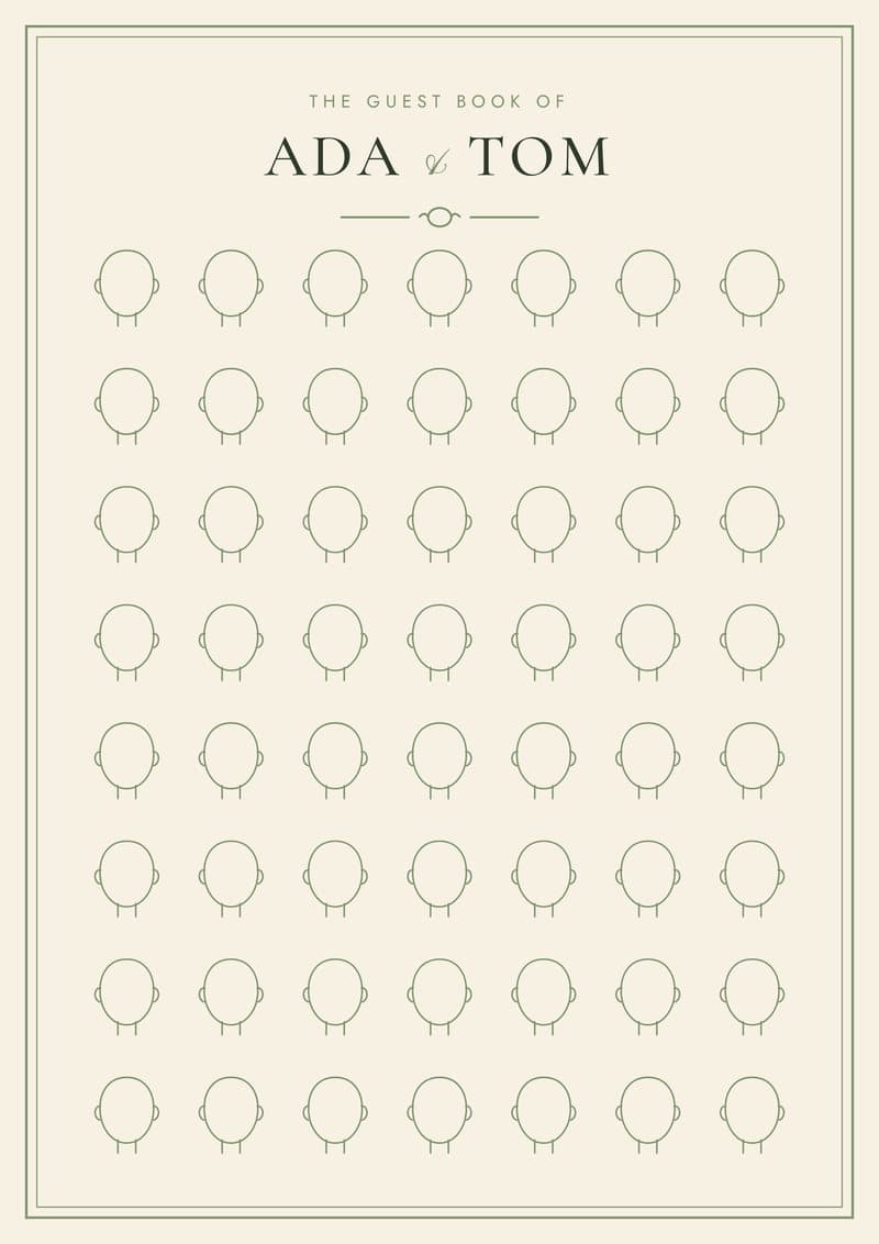 The Rose frame draw-yourself guest book in Sage on cream