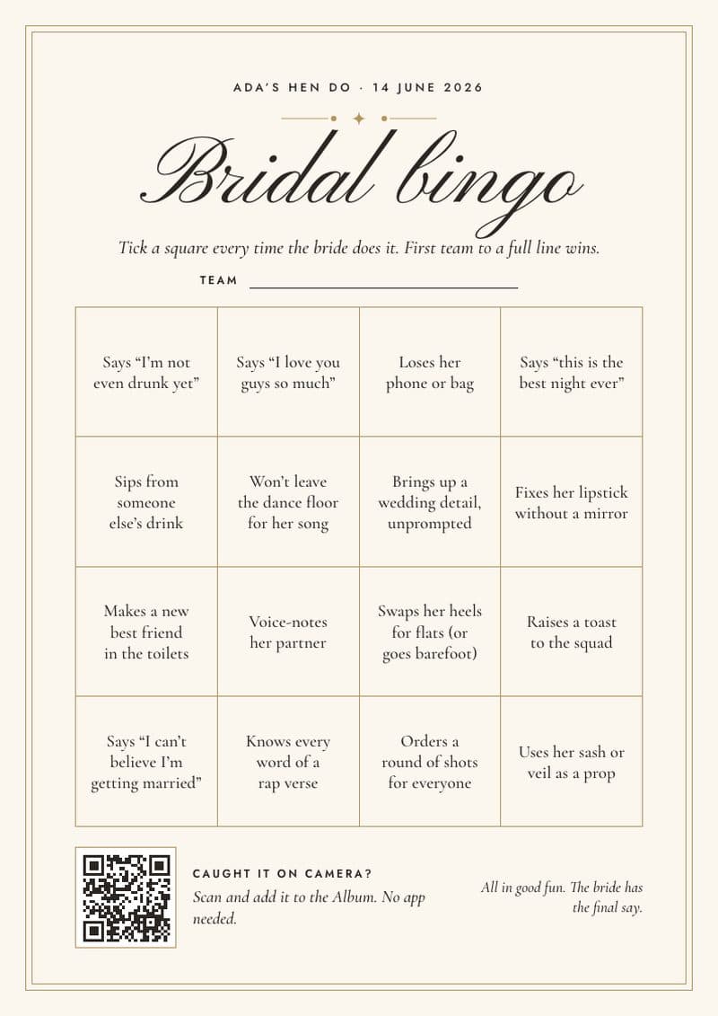 Bridal bingo, sophisticated style