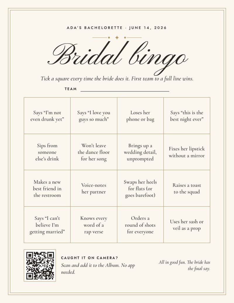 Bridal bingo, sophisticated style