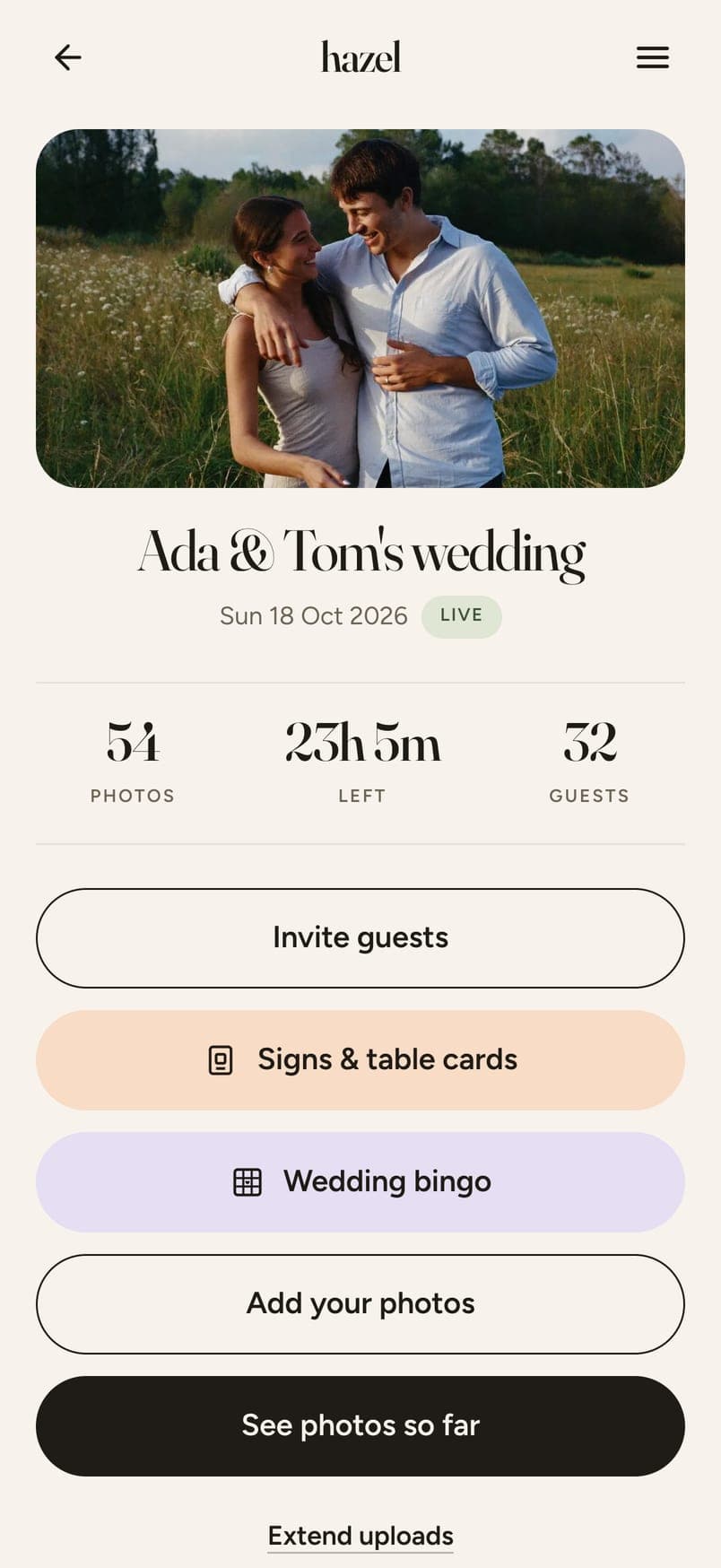 Ada & Tom's wedding live: photos so far, time left, guests