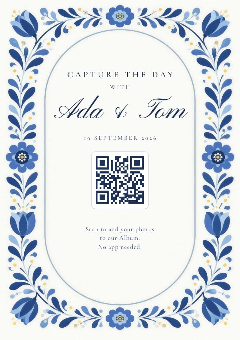 The Folk florals QR code sign in Delft blue