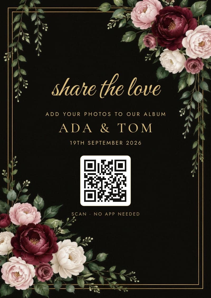The Rose garden QR code sign in Black & gold