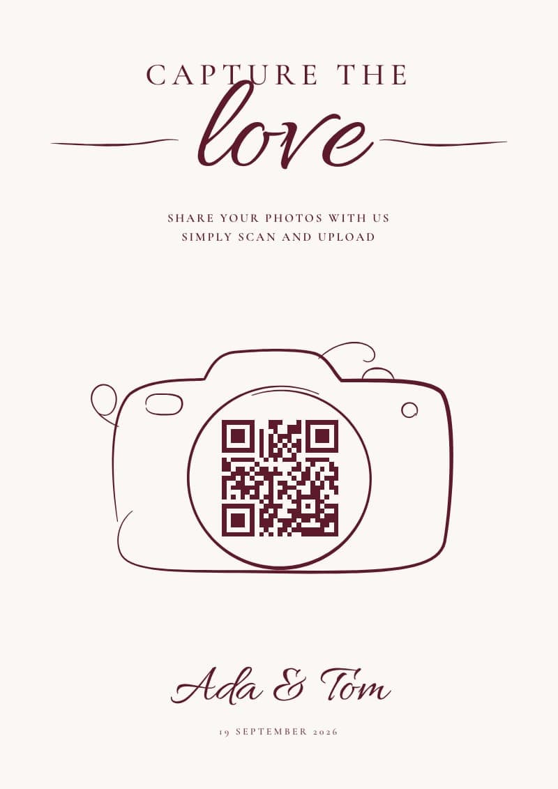 The Capture the love QR code sign in Burgundy