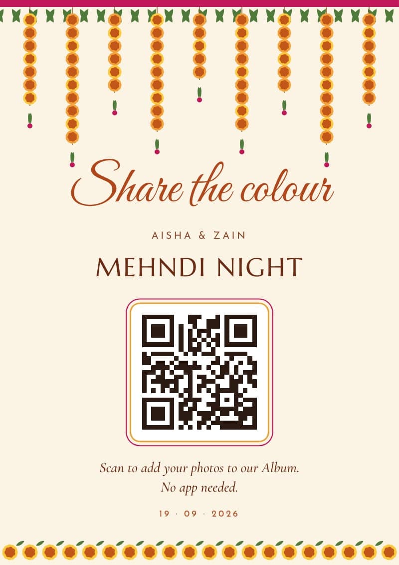 The Marigold garland QR code sign in Saffron