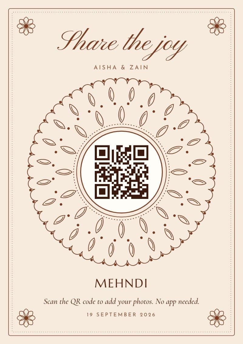 The Mehndi mandala QR code sign in Henna