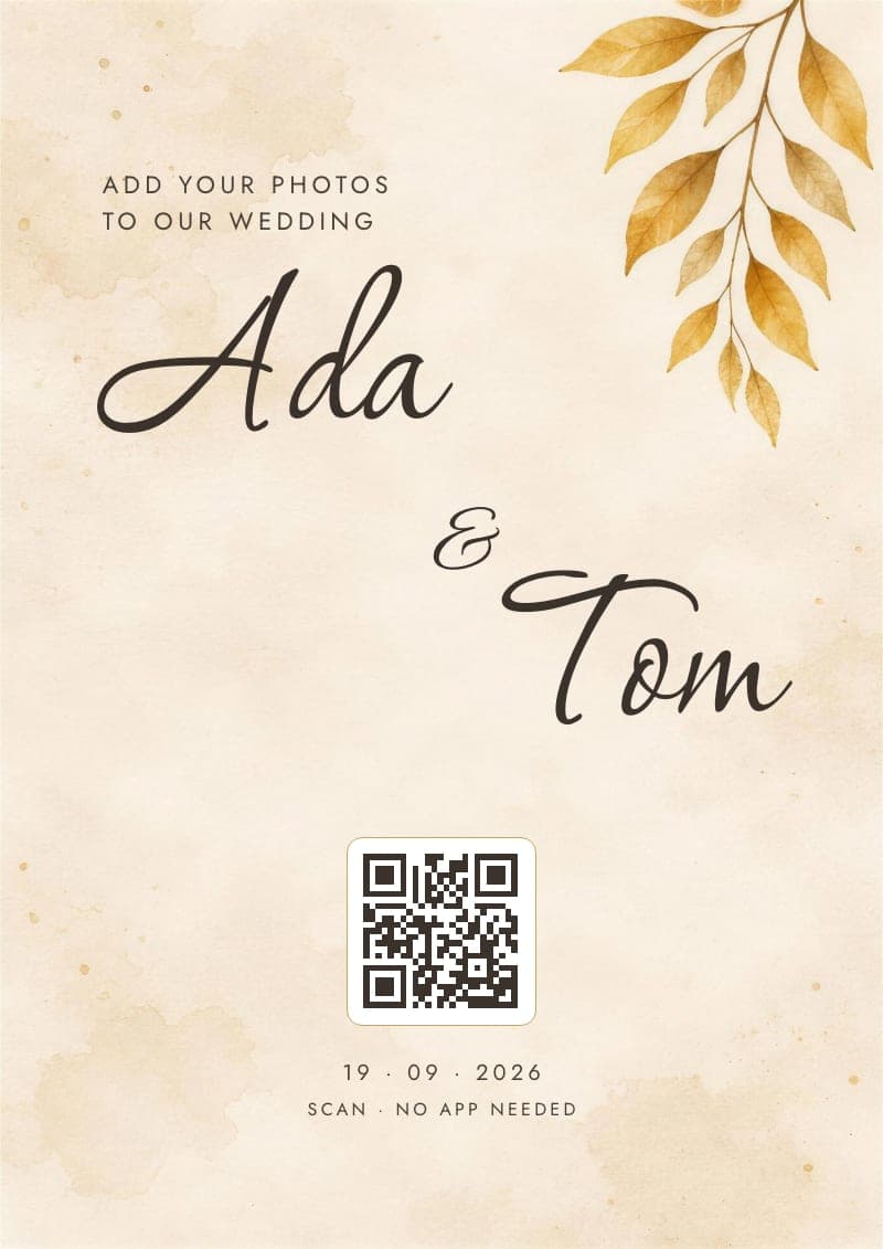The Golden leaves QR code sign in Gold